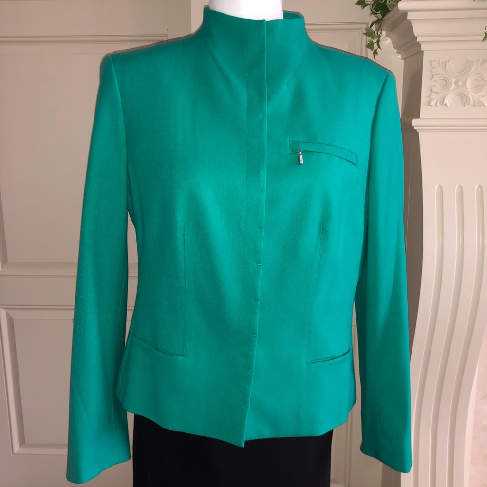 Worth New York Turquoise Green Jacket Size 14 Petite